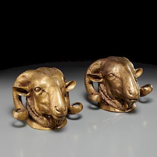 Pair bronze ram's head ornaments