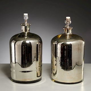 Pair large mercury glass carboy table lamps