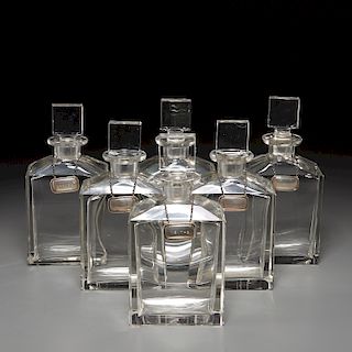 Set (6) Art Deco crystal decanter bottles