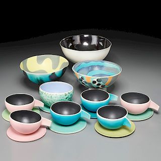 (17) piece Studio Ceramic "wobble" bowls and cups