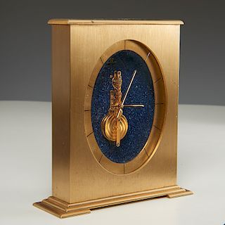 Jaeger Lecoultre gilt brass and lapis desk clock