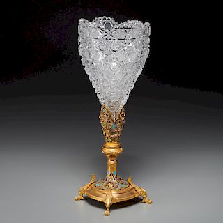 Napoleon III champleve enamel and glass vase