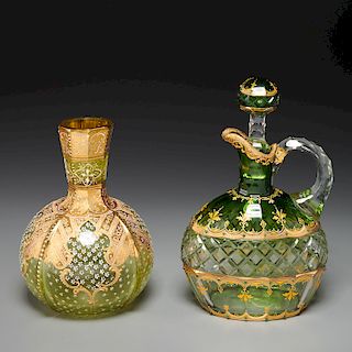 (2) Ludwig Moser gilt decorated glass bottles