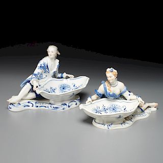 Pair Meissen porcelain figural sweet meat dishes