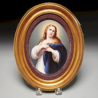 KPM (attrib.) painted porcelain plaque, Madonna