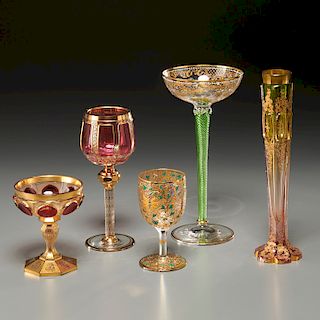 Group Bohemian gilt and enameled glass