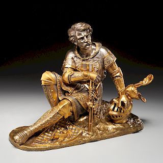 Bavarian gilt and silvered Reclining Knight