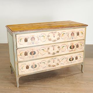 North Italian painted and faux marble top commode