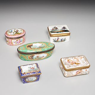 (5) antique Continental patch and snuff boxes