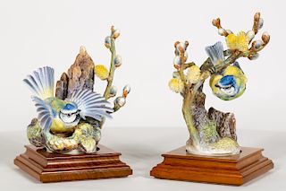 2 Doughty Blue Tit & Pussy Willow Porcelain Birds