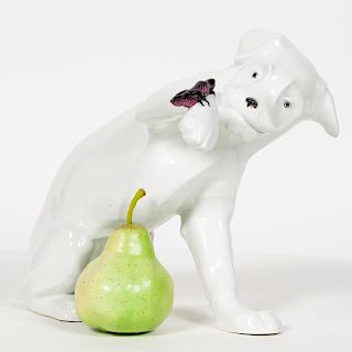 R. Bloch White Porcelain Dog Figurine w/Cricket