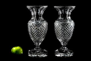 Pair, Large Anglo-Irish Cut Glass Footed Vases