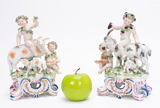 Pair, English Bow Porcelain Bacchanalian Figurines