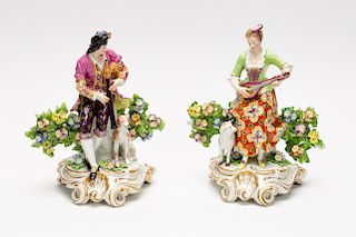 Pair, Chelsea Style Porcelain Figures, Man & Woman