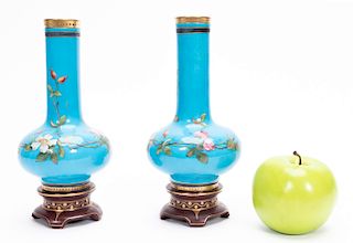 Pair, Minton Turquoise Ground Bottle Vases c. 1899