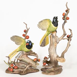 Two Boehm Porcelain Green Jay Figurines