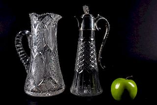 Two Cut Glass Pitchers, One Sterling Mounted