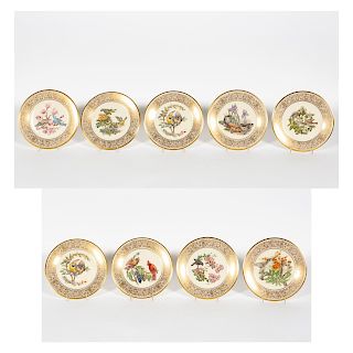 Lenox Boehm Porcelain & Gilt Plates, 9 pcs
