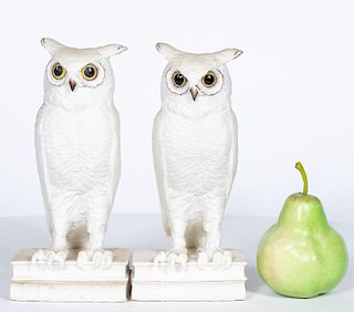 Pair, Boehm Owl Bisque Porcelain Figurines
