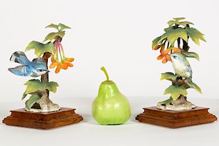 Pair of Doughty Cerulean Warbler & Maple Figures