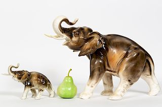 Royal Dux Elephant Porcelain Figurine w/ Baby