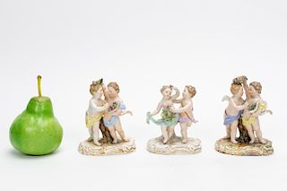 Three Meissen Porcelain Double Figures of Cherubs
