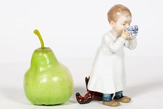Meissen Child With Cup Porcelain Figurine, Marked