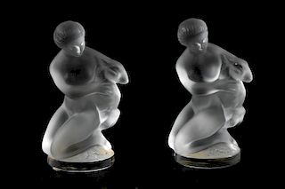 Two Lalique "Diane-Nude With Ram" Glass Figures
