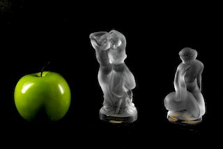 Two Small Lalique Nude Glass Figures
