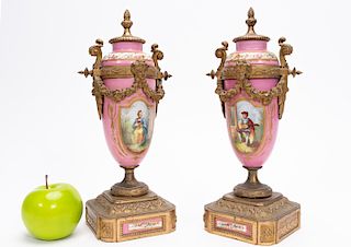 Pair, 19th C. Sevres Style Garniture Vases
