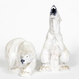 Two Royal Copenhagen Polar Bear Figures