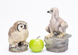 Two Boehm Fledglings, Owl & Eagle Porcelain Birds