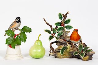 Two Boehm Porcelain Bird Figurines w/ Holly