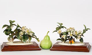 Pair, Doughty Orange Blossoms w/ Stands
