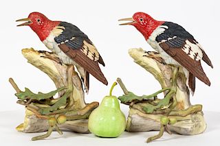 Two Burgues Red Headed Woodpecker Figurines