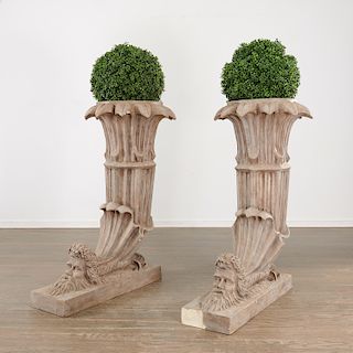 Pair monumental Rhyton-form garden urns