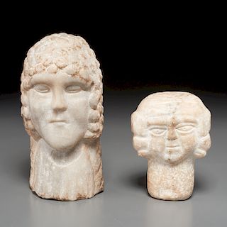 (2) unusual carved white marble heads