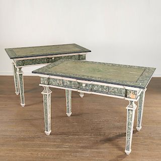 Pair marbleized console tables by Michael Smith