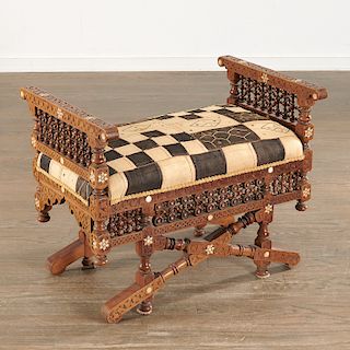 Moroccan or Syrian inlaid Mousharabi bench