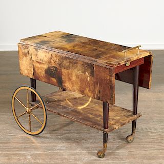 Aldo Tura drop-leaf rolling bar cart