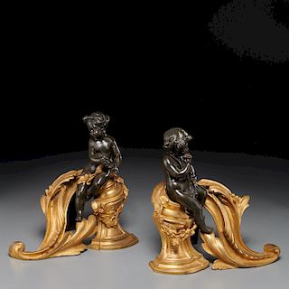 Fine pair Louis XV bronze putto chenets