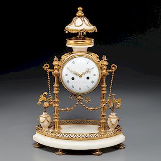 Louis XVI bronze, marble clock by Gavelle L'Aine