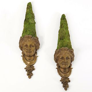 Pair Continental bronze topiary wall appliques