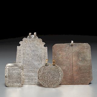 (4) Persian Judaica silver amulet pendants