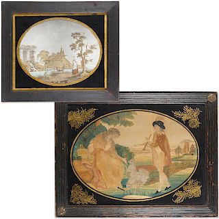 (2) English and Continental needlework pictures