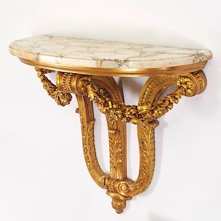 Louis XVI style giltwood demilune bracket console