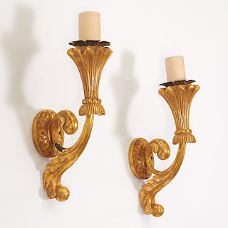 Pair large Neoclassic carved giltwood sconces