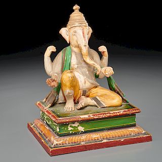 Antique carved and lacquered wood Ganesh