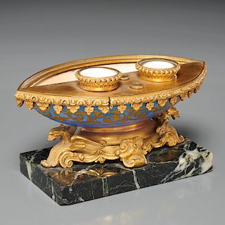 Sevres style gilt bronze mounted porcelain encrier