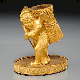 Continental gilt bronze figural tabletop container